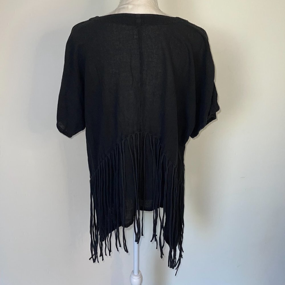 Abaca’ Tunic Womens Size 2 Black Vintage Cotton Fringe Cover Up Uneven Hemline - Picture 8 of 11